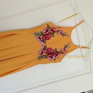 Beautiful embroidered mustard color long dress